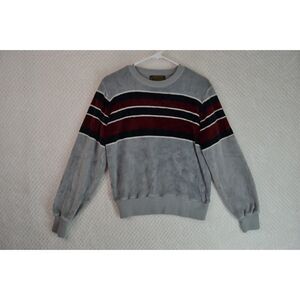 Sweater Emporium Velour Striped Sweater Men's Medium Gray Vintage 80s